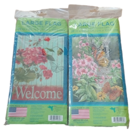 Welcome Garden Flags Large, Flowers + Butterflies, Set of 2 - Picture 1 of 4